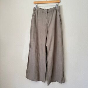 HM Women Taupe Linen Blend Wide Leg Trousers High Waisted Pants Size 6